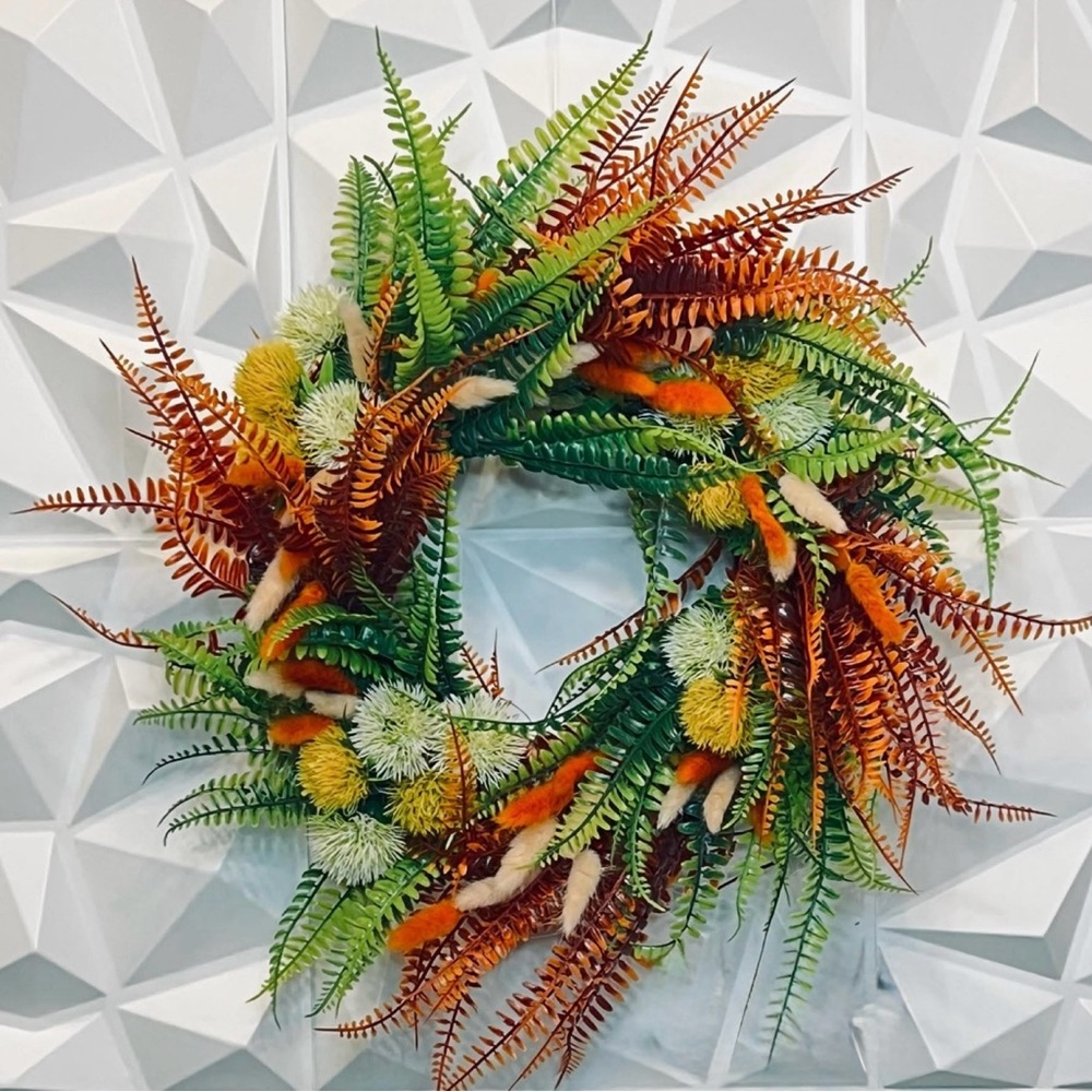 Festive Green and Orange Holiday Wreath